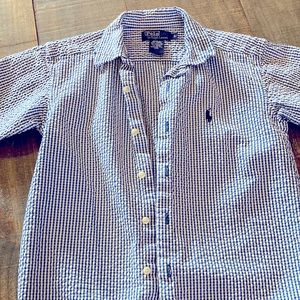 Y2K Polo by Ralph Lauren Boys Button Down Shirt Blue & White (Size 6)